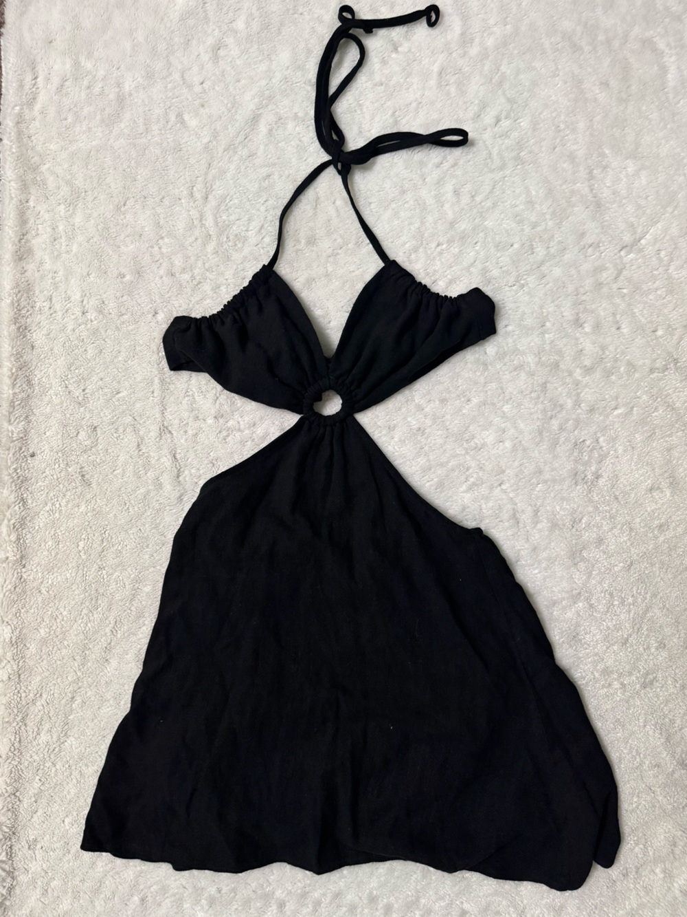 NWT- PAC SUN L.A. Hearts Black Linen Blend  Halter Cutout Women's Mini Dress
